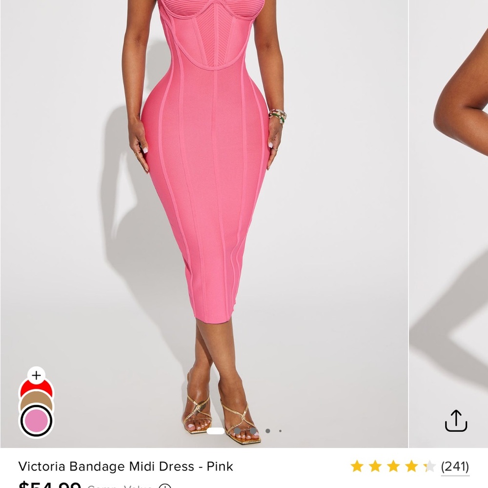 Fashion Nova Pink Ribbed Bodycon Midi Dress